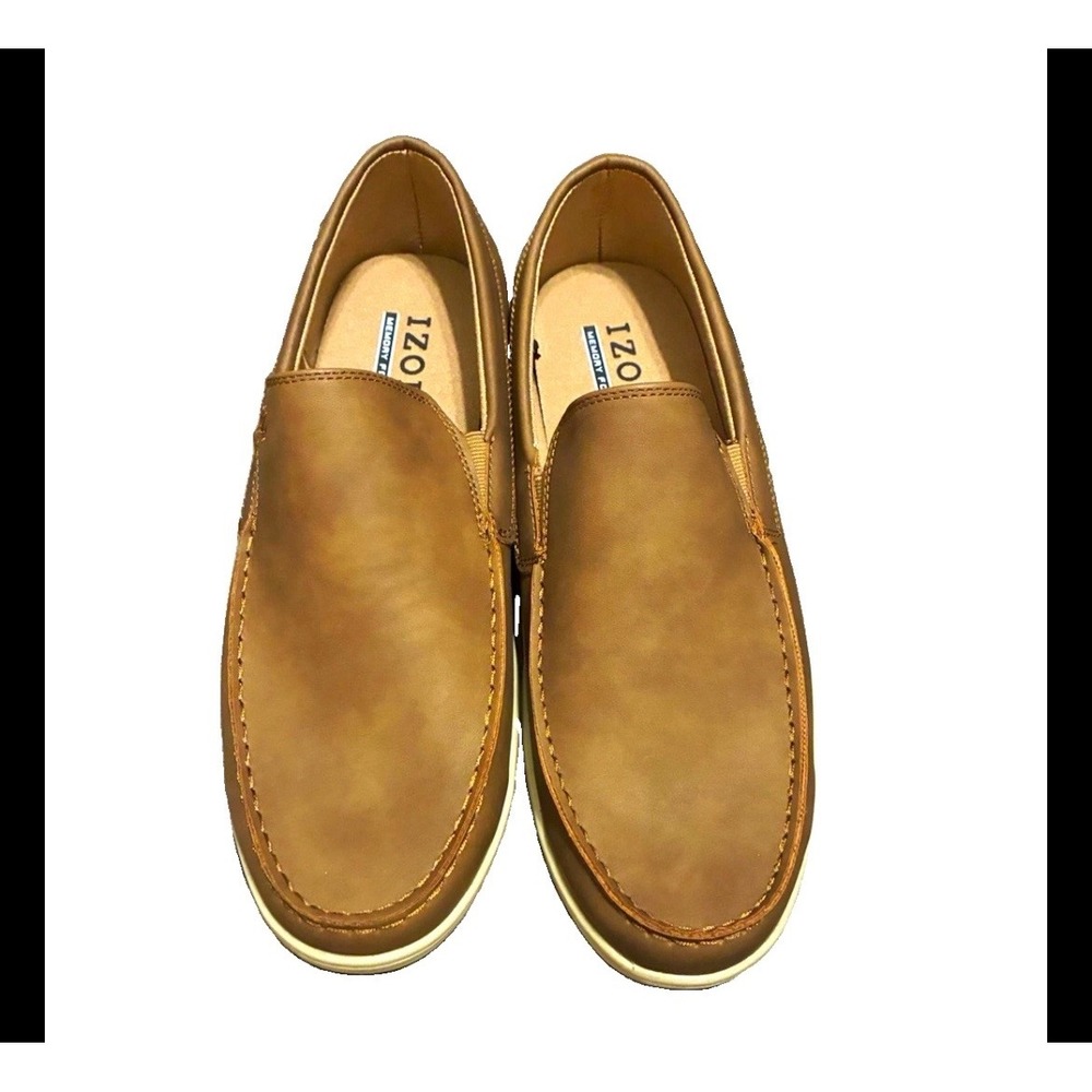 IZOD Mens Tan Brown Memory Foam Slip On Loafers Size 12 Moc Toe Shoes